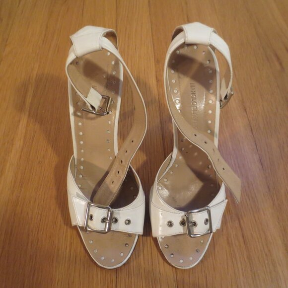 White MANOLO BLAHNIK High Heel Ankle Strap Sandal - Picture 7 of 8